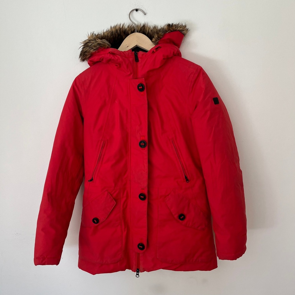The North Face Arctic Parka Red Hooded Faux Fur Winter Jacket Womens Small